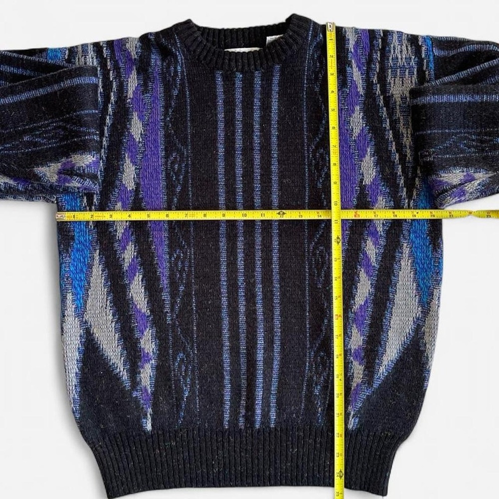 Vintage Michael Gerald Black Purple Blue Gray Knit Retro Funky 80s 90s Sweater - Picture 4 of 6